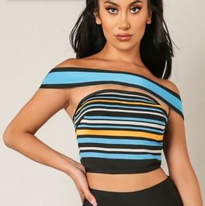 Striped Off Shoulder Top Size Large